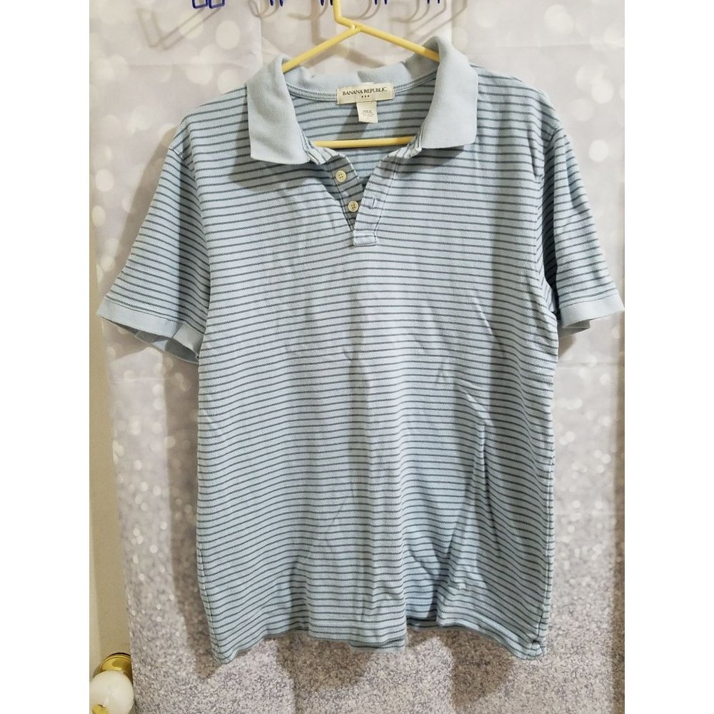 Men's Banana Republic Polo Collared Shirt Size L Striped Blue